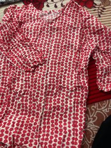 Brand New Red And White Cotton Kurti