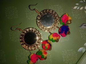 Mirror &amp; Pom Earrings