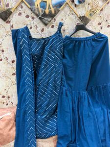 Mirror Work Teal Kurta Sharara Set