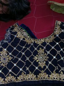 Blue &amp; Gold Embellished Blouse