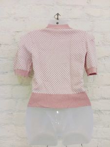 Zara Pink Checkered Knit Top