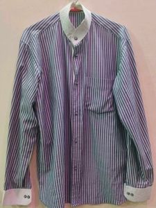 Striped Mandarin Collar Shirt