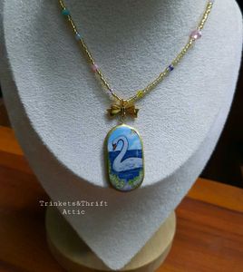 Enchanted Swan Lake Clay Pendant Necklace