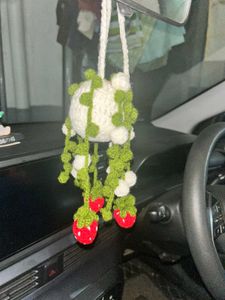 Crochet Strawberry Car Charm
