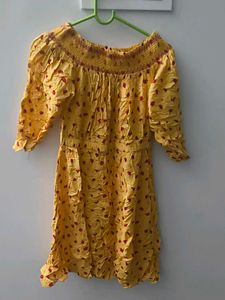 Yellow Print Off-Shoulder Dress