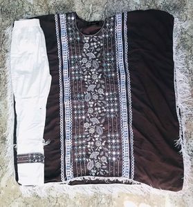 Brown Embellished Fringe Caftan