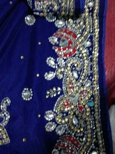 Red Navy Embroidered Sari