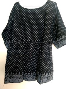 Black Gathered Cotton Top In Size L