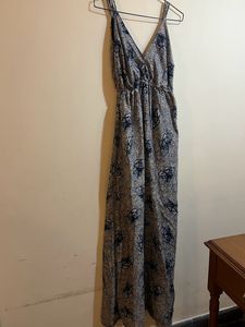 Butterfly Print V Neck Backless Maxi Dress