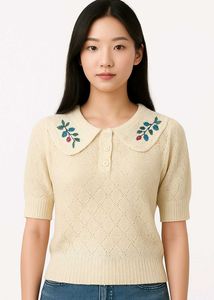 Floral Collar Knit Top