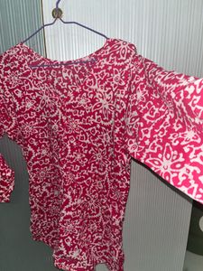 Pink Floral Print Short Kurti