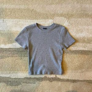 Gray Ribbed Knit Top