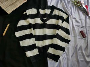 Striped V-Neck Pullover