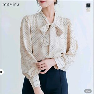 New with tag Korean Polka Dot Tie Neck Blouse