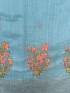 Teal Blue Embroidered Saree