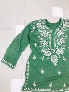 Olive Green Lucknawi Short Kurta