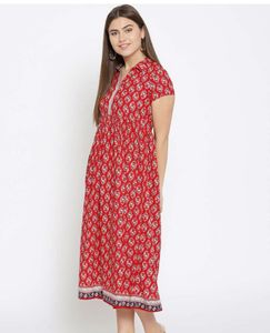 Red Printed Midi Dress