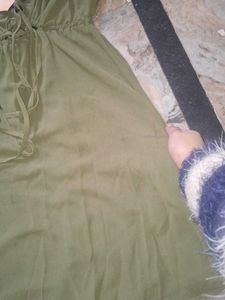 Olive Green Puff Sleeve Dress