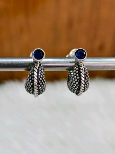 Pure Silver Blue Sapphire Stud Drop Earrings