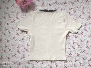 Ribbed Tee with Lace &amp; Bow Detail