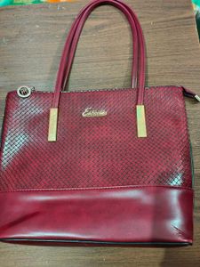 Burgundy Woven Tote Bag