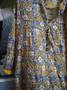 Yellow And Navy Blue Kurti