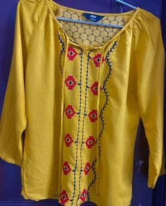 Mustard Embroidered Top