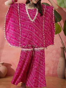 Bandhani Tube Top With Sharara And Kaftan