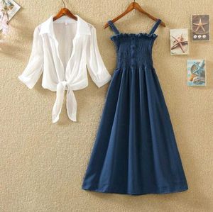 Blue Dress with White Tie Top - Summer Outfit