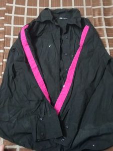 Zara Black Button-Down with Pink Trim