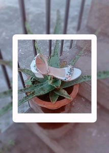 White Floral Block Heel