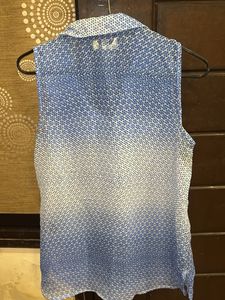 Blue &amp; White Sleeveless see through Top