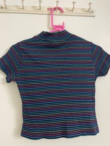 Striped Mock Neck Crop Top