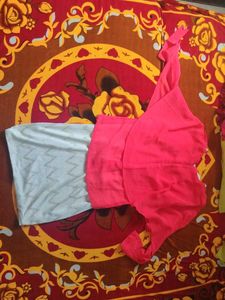 2 In 1 Red And White Dress With Golden At Knees