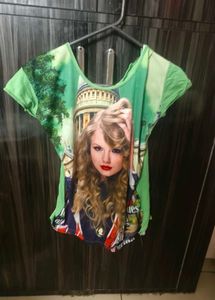 Green Printed Tshirt For Girls