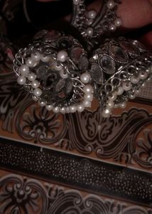 Silver Jhumka Earrings with Pearls