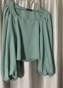 Stylish Green Balloon Sleeve Top