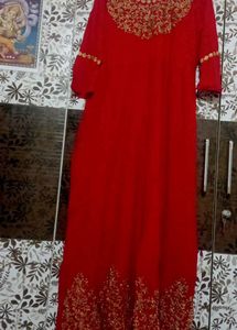 Elegant Red Embroidered  gold embroidery gown
