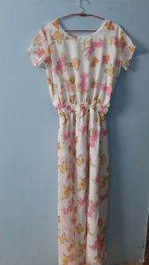 Beautiful White, Pink and Yellow Full Length Dress