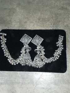 Silver Tone Jhumka Earrings