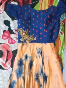 Embroidered Blue &amp; Tie-Dye Dress