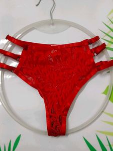 (900)Red Lace Thong with Straps