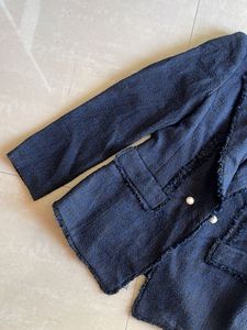 Navy Tweed Blazer with Pearl Buttons