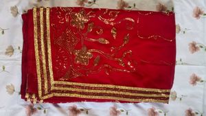 Red &amp; Gold Sequin Saree