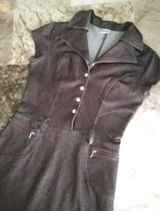 high quality imported denim short  midi dress