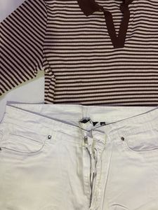 Striped Top &amp; White Pants