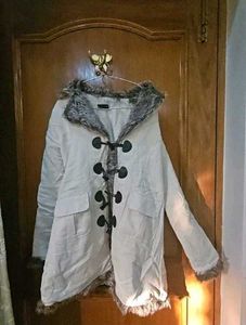 Fur Trimmed White Coat