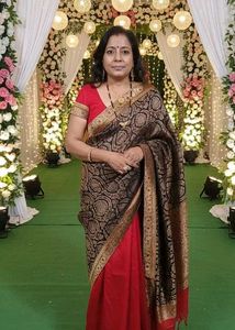 Red Pink & Black Saree with blouse