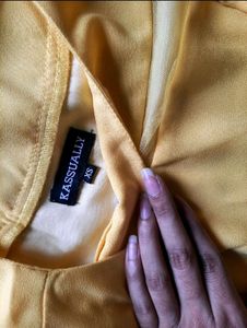 Cap Sleeves Aline Yellow Colour Dress