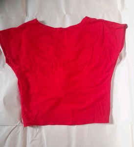 Red Cropped Twist Tied Top Xs Girl Fitted Crop Tee